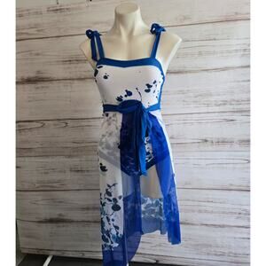 Shein Blue and White One Piece Swimsuit Set with Sarong New